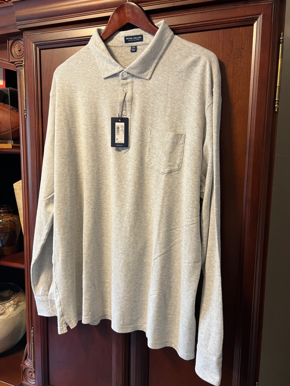 Brand New Peter Millar Crown Crafted Gray Cotton Linen Polo with Chest Pocket!